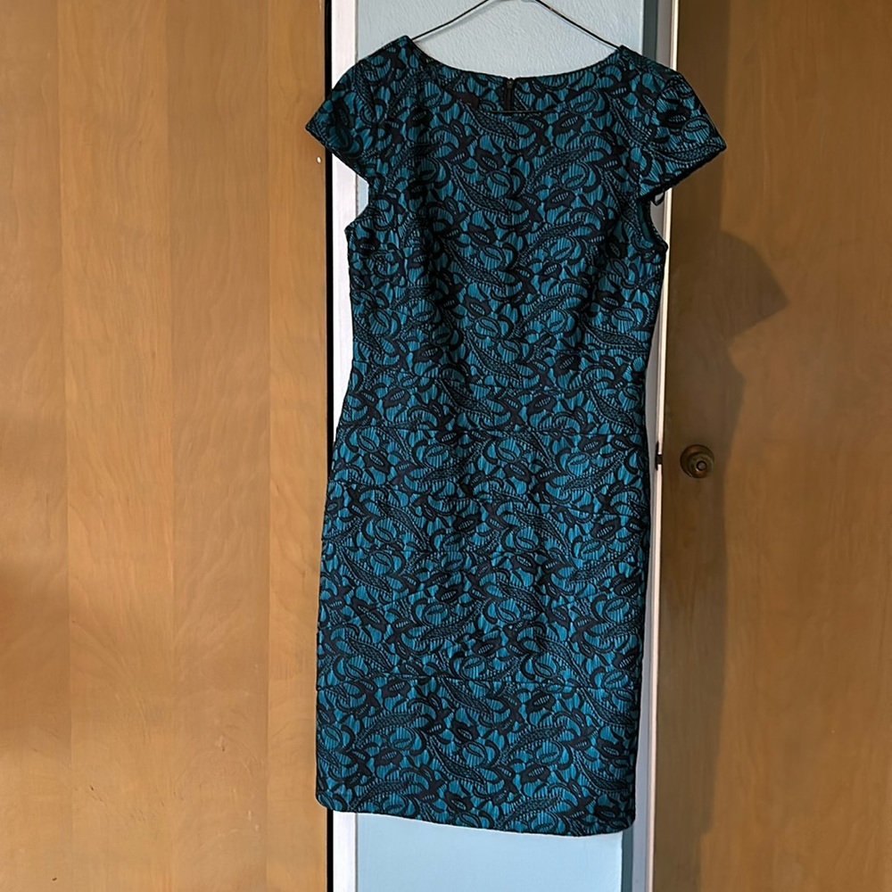 Black lace over teal dress.  Size 4